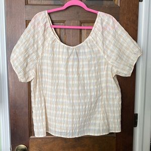 J. Crew Cream and Tan Striped Short Sleeve Blouse